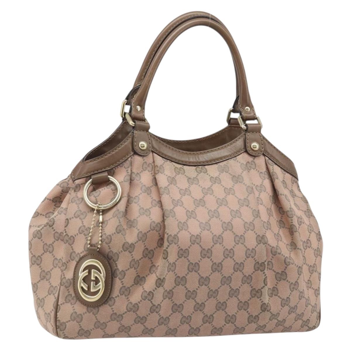 GUCCI GG Canvas Sukey Hand Bag Pink Gold 211944 Auth BAZ207A