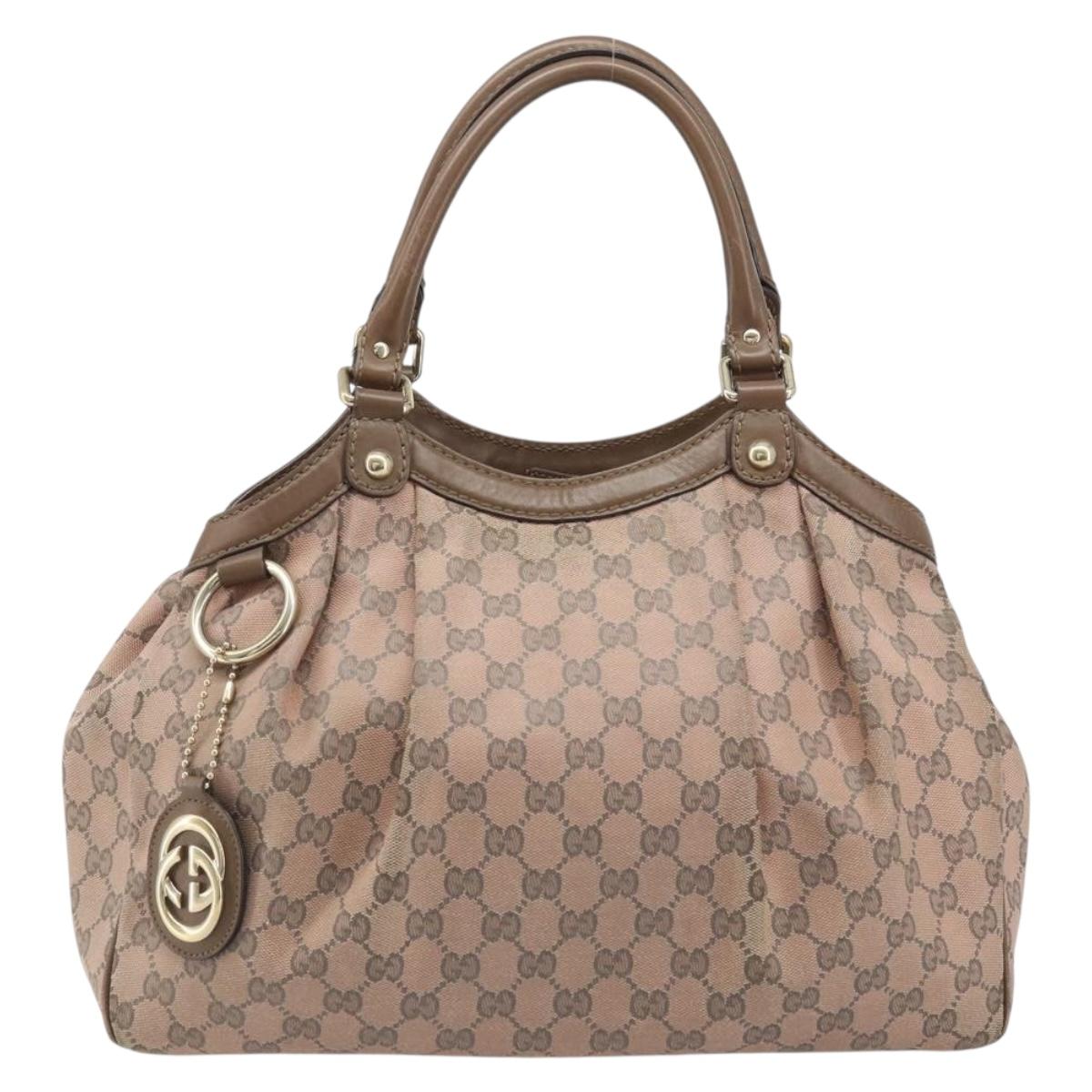 GUCCI GG Canvas Sukey Hand Bag Pink Gold 211944 Auth BAZ207A