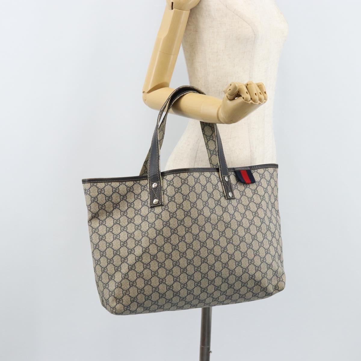 GUCCI GG Supreme Sherry Line Tote Bag PVC Navy Silver 211134 Auth BAZ208