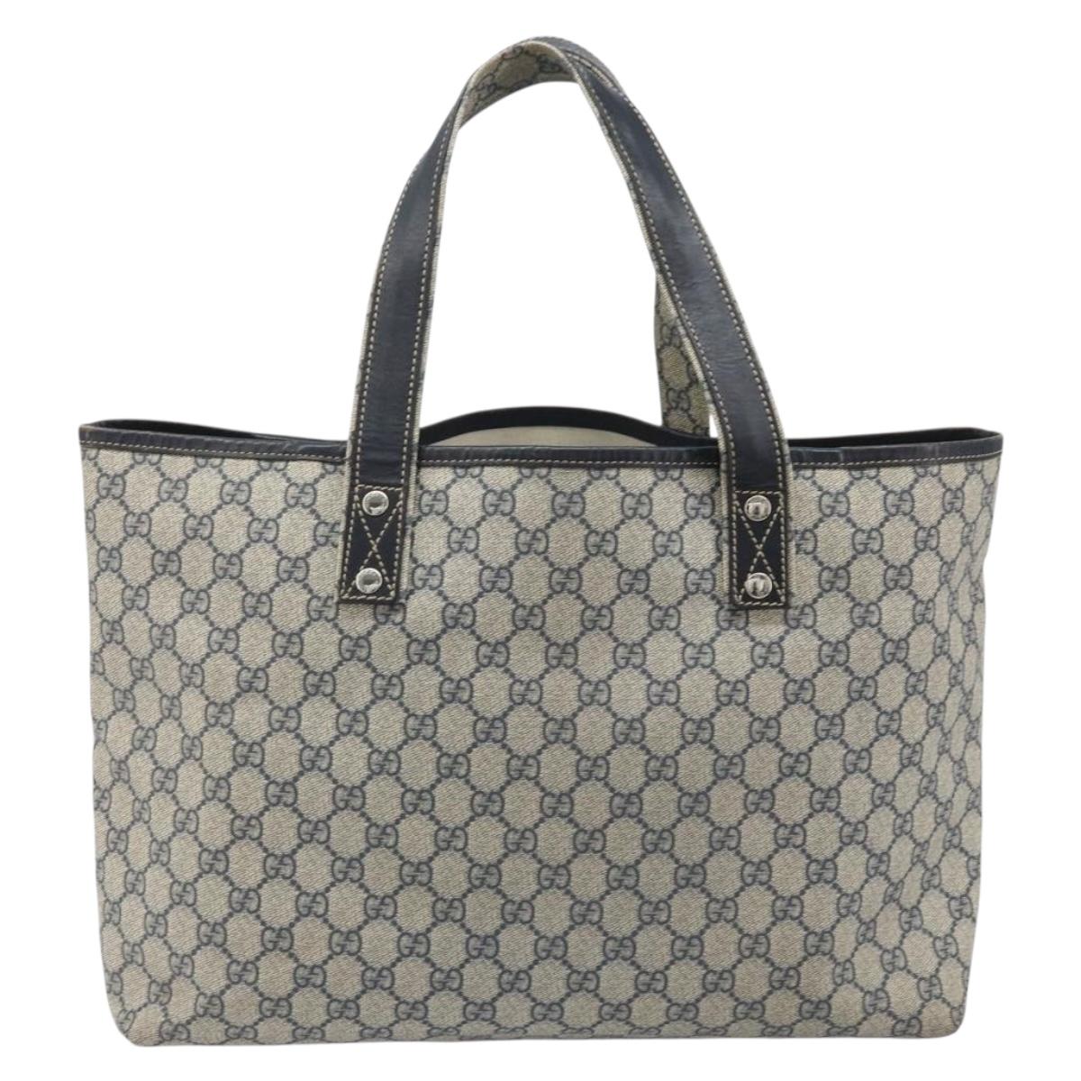 GUCCI GG Supreme Sherry Line Tote Bag PVC Navy Silver 211134 Auth BAZ208