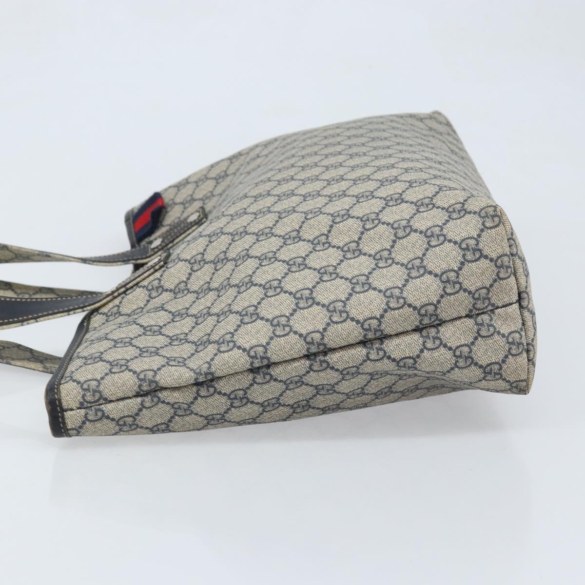 GUCCI GG Supreme Sherry Line Tote Bag PVC Navy Silver 211134 Auth BAZ208