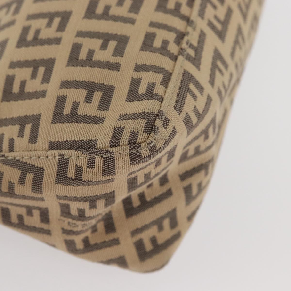 FENDI Zucchino Canvas Shoulder Bag Beige Gold Auth BAZ211A
