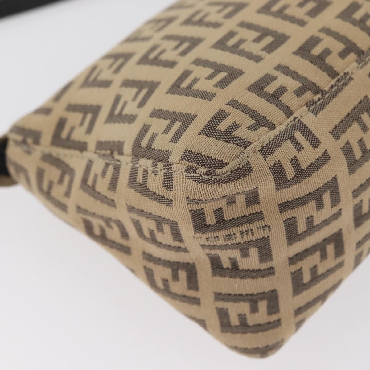 FENDI Zucchino Canvas Shoulder Bag Beige Gold Auth BAZ211A