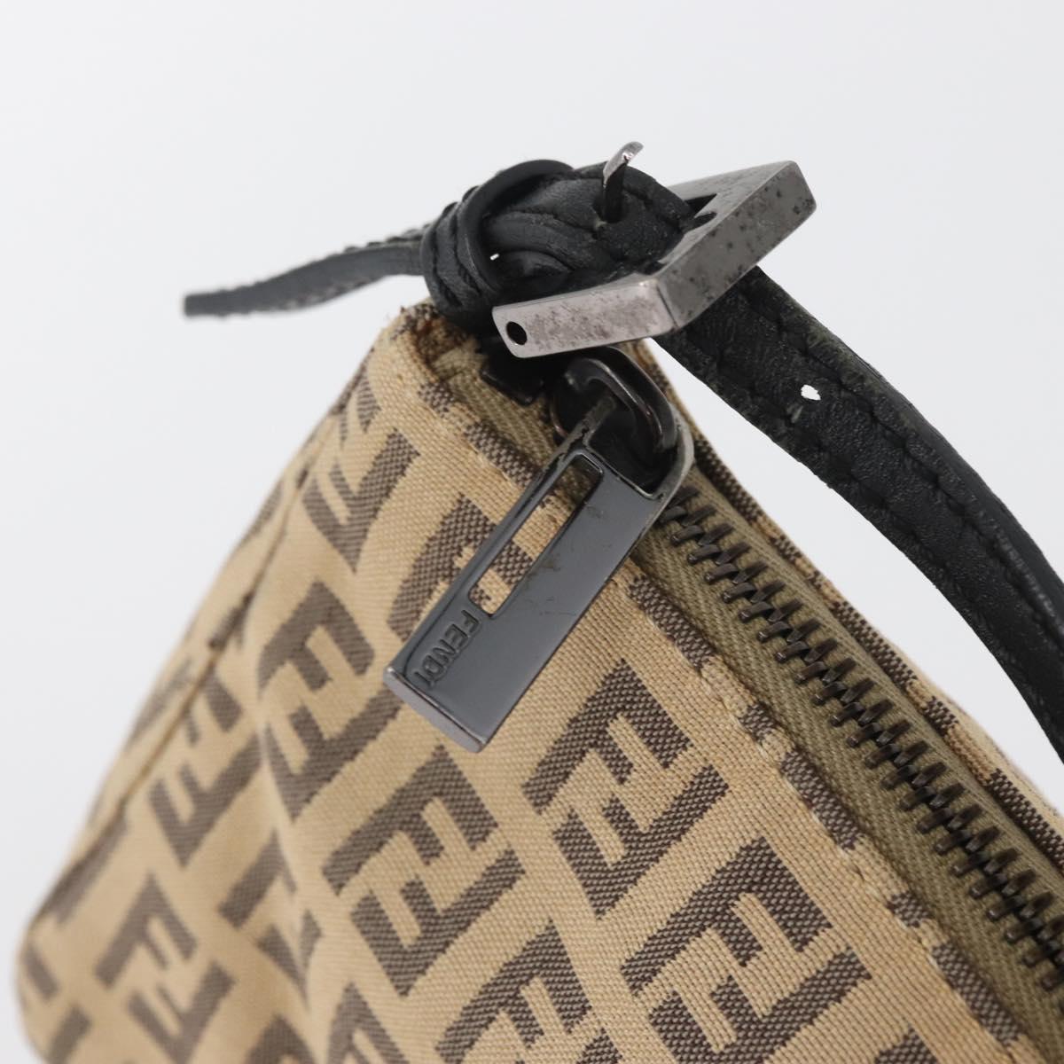 FENDI Zucchino Canvas Shoulder Bag Beige Gold Auth BAZ211A