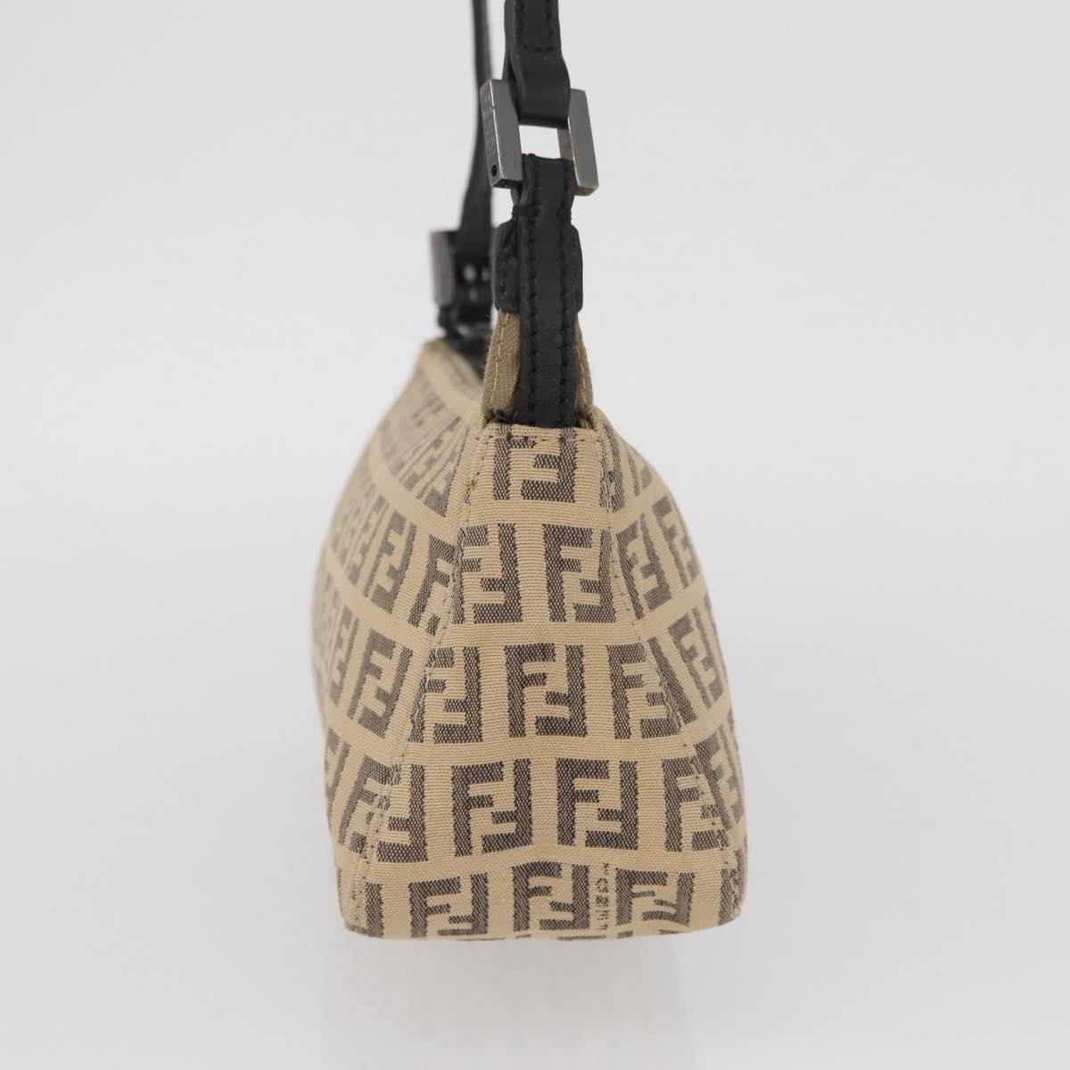 FENDI Zucchino Canvas Shoulder Bag Beige Gold Auth BAZ211A