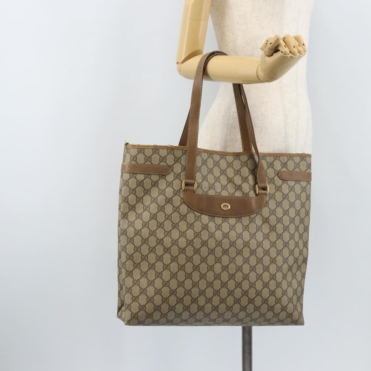 GUCCI GG Supreme Tote Bag PVC Beige Gold 39 02 061 Auth BAZ223