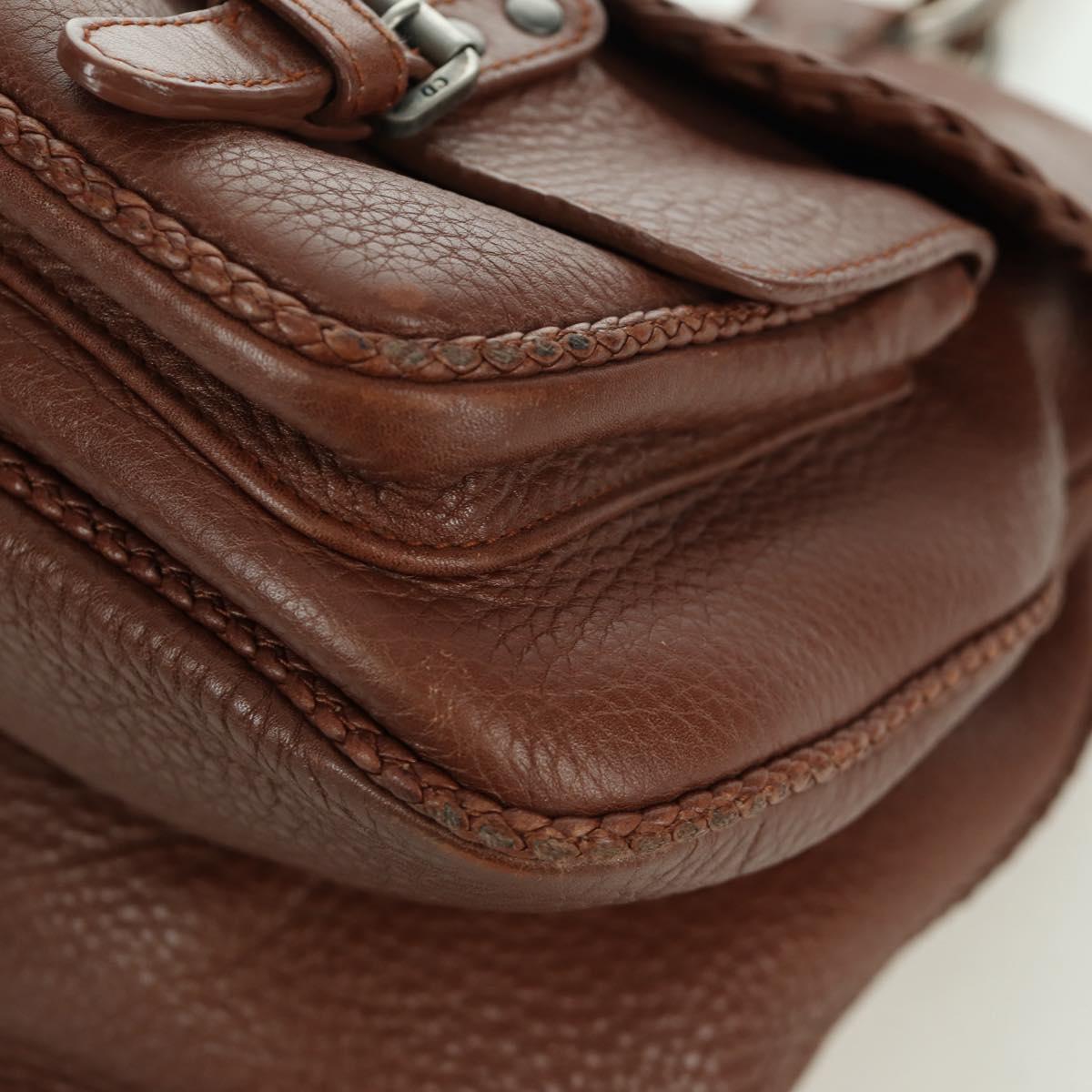 Christian Dior Gaucho Saddle Hand Bag Leather Brown Silver Auth BAZ225SAV