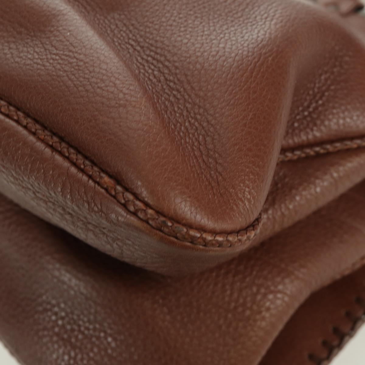 Christian Dior Gaucho Saddle Hand Bag Leather Brown Silver Auth BAZ225SAV