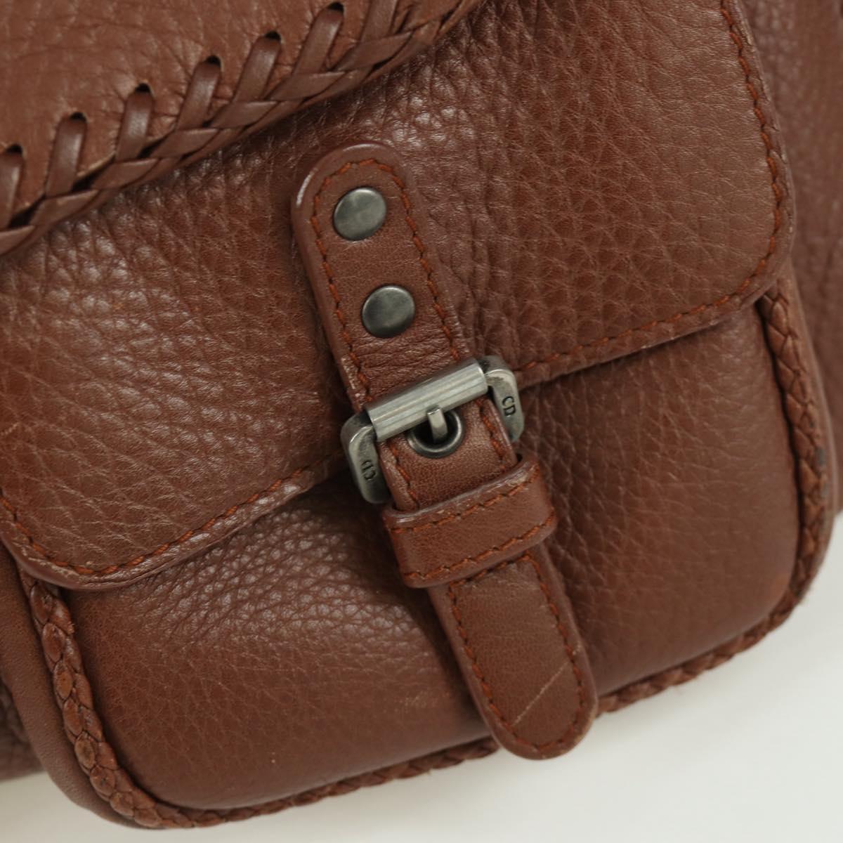 Christian Dior Gaucho Saddle Hand Bag Leather Brown Silver Auth BAZ225SAV
