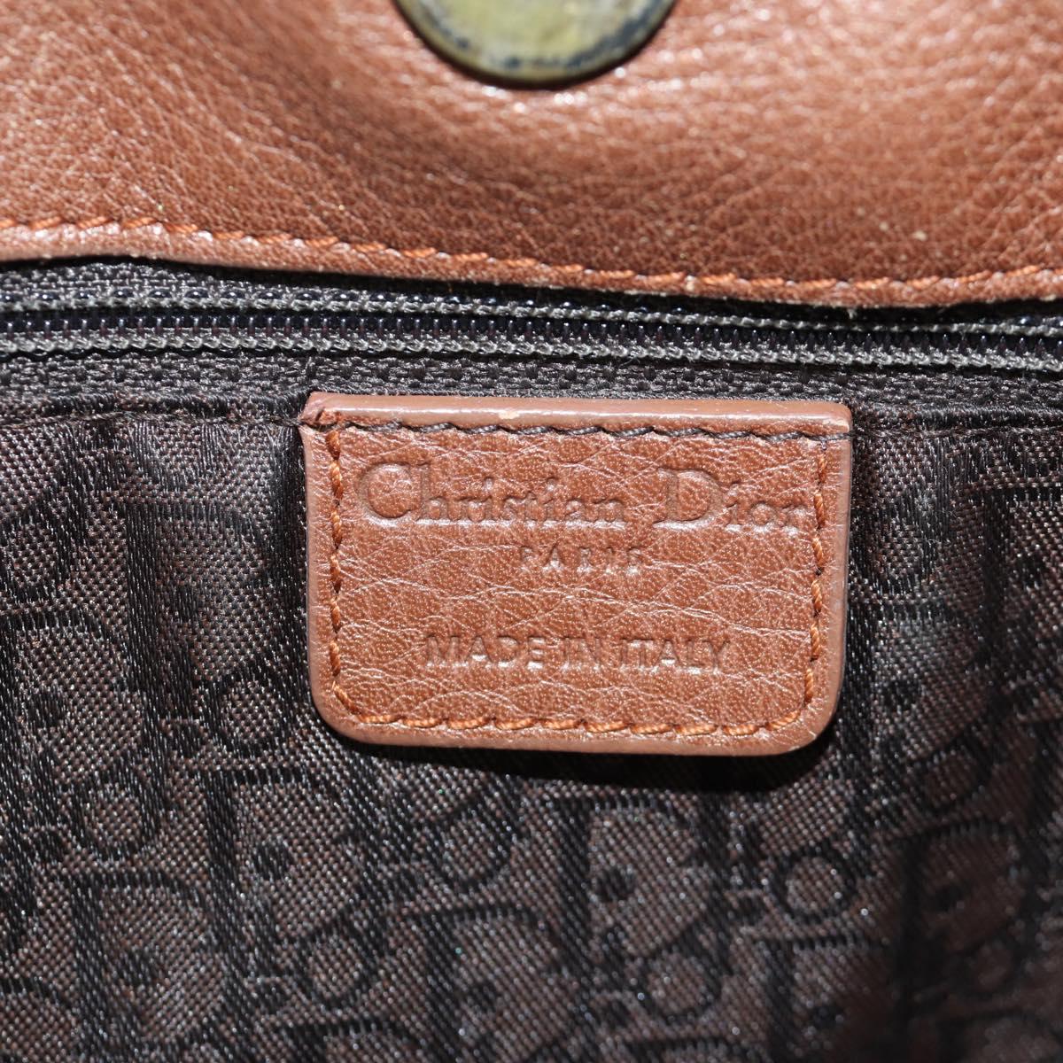 Christian Dior Gaucho Saddle Hand Bag Leather Brown Silver Auth BAZ225SAV