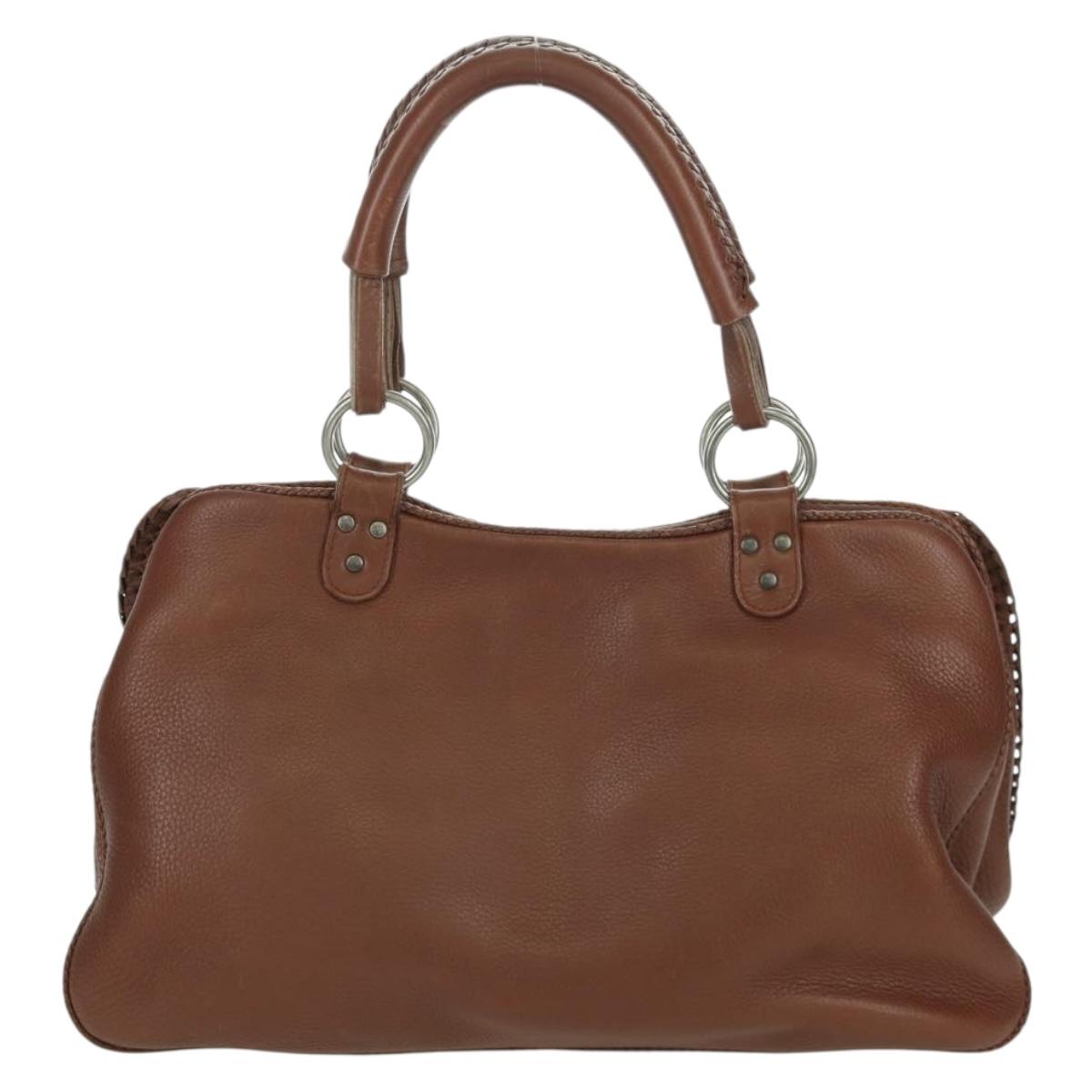 Christian Dior Gaucho Saddle Hand Bag Leather Brown Silver Auth BAZ225SAV