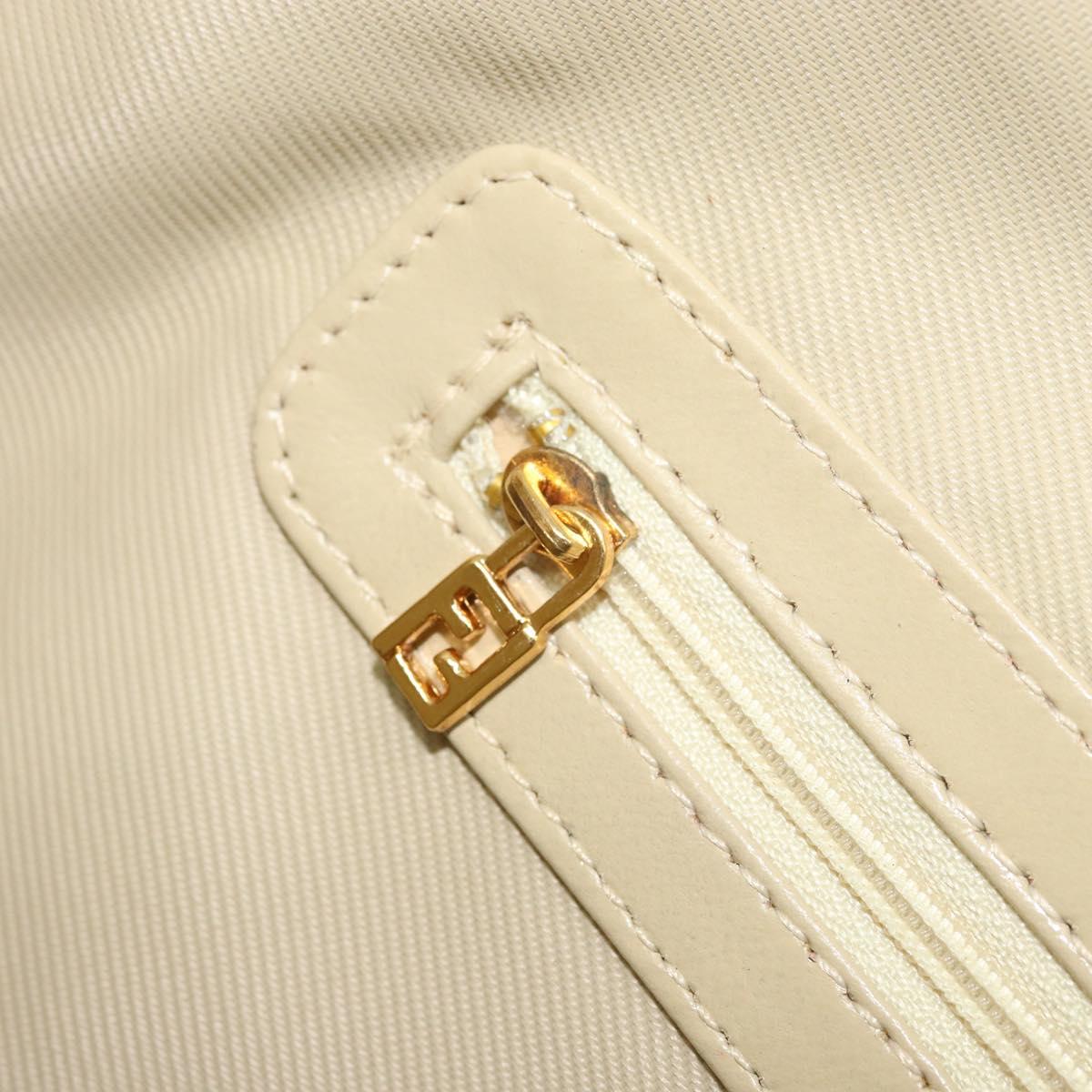 FENDI Mamma Baguette Shoulder Bag Canvas Beige Gold Auth BAZ238A
