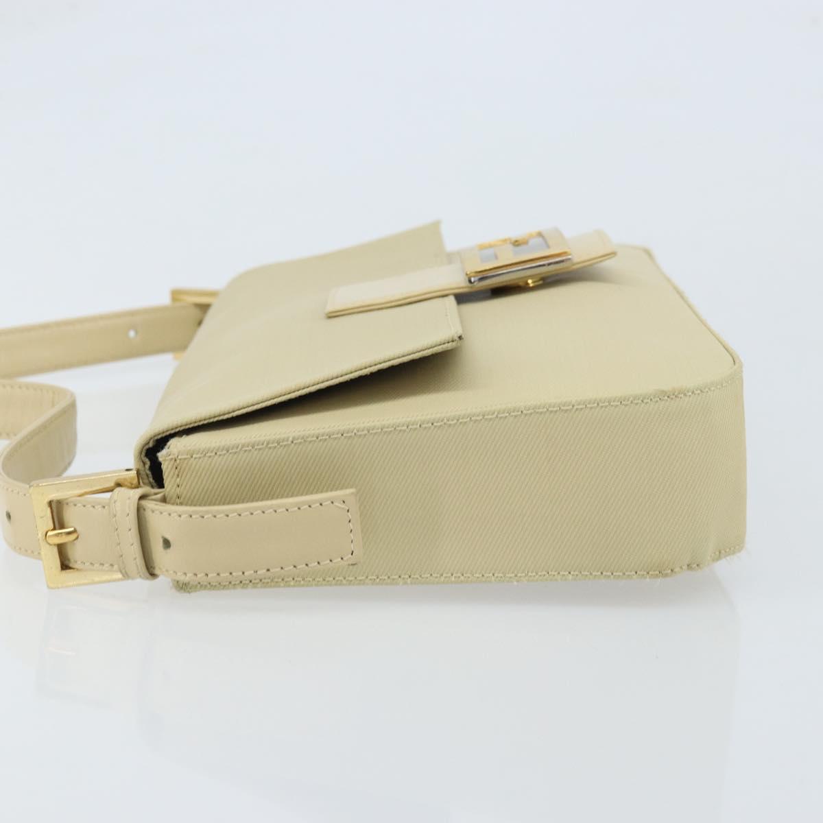 FENDI Mamma Baguette Shoulder Bag Canvas Beige Gold Auth BAZ238A