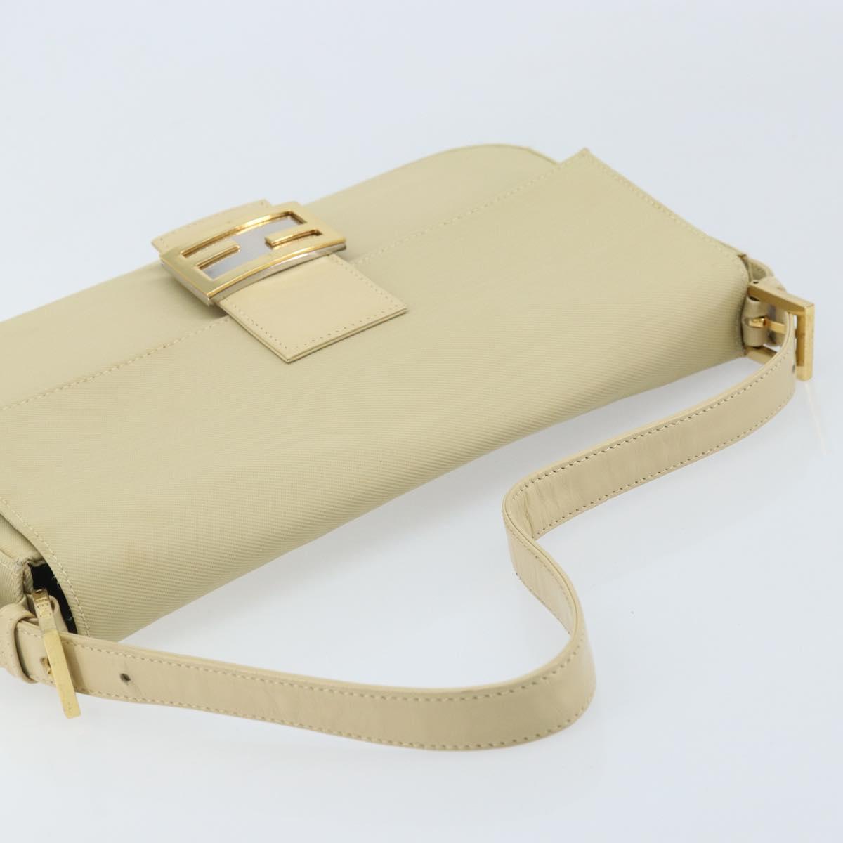 FENDI Mamma Baguette Shoulder Bag Canvas Beige Gold Auth BAZ238A