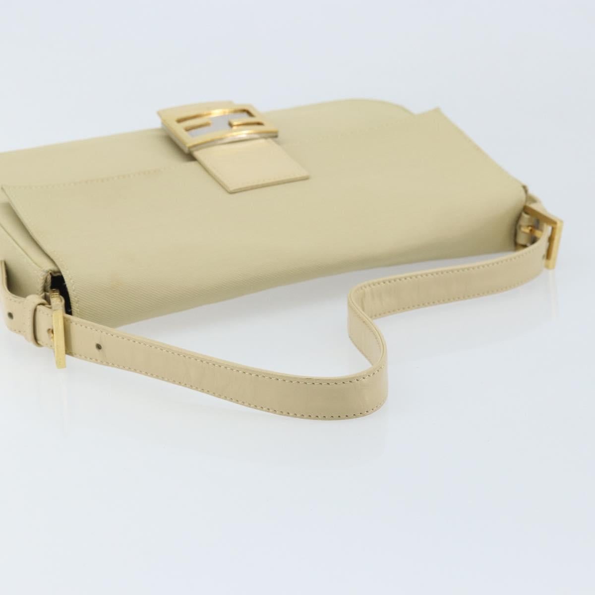 FENDI Mamma Baguette Shoulder Bag Canvas Beige Gold Auth BAZ238A