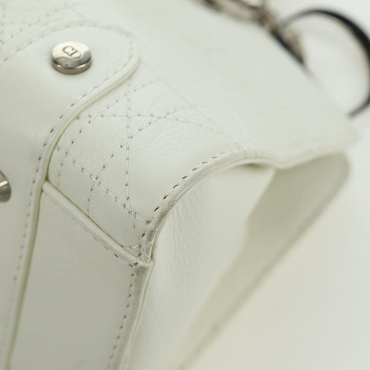 Christian Dior Canage Mini Hand Bag Leather White Silver Auth BAZ240SAV