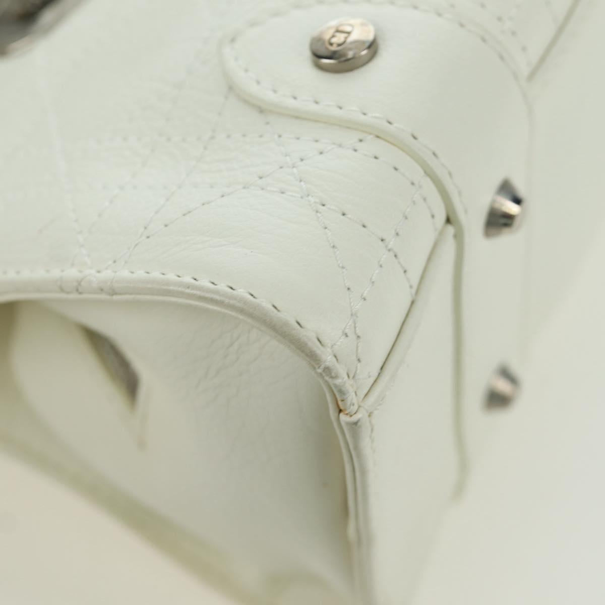 Christian Dior Canage Mini Hand Bag Leather White Silver Auth BAZ240SAV
