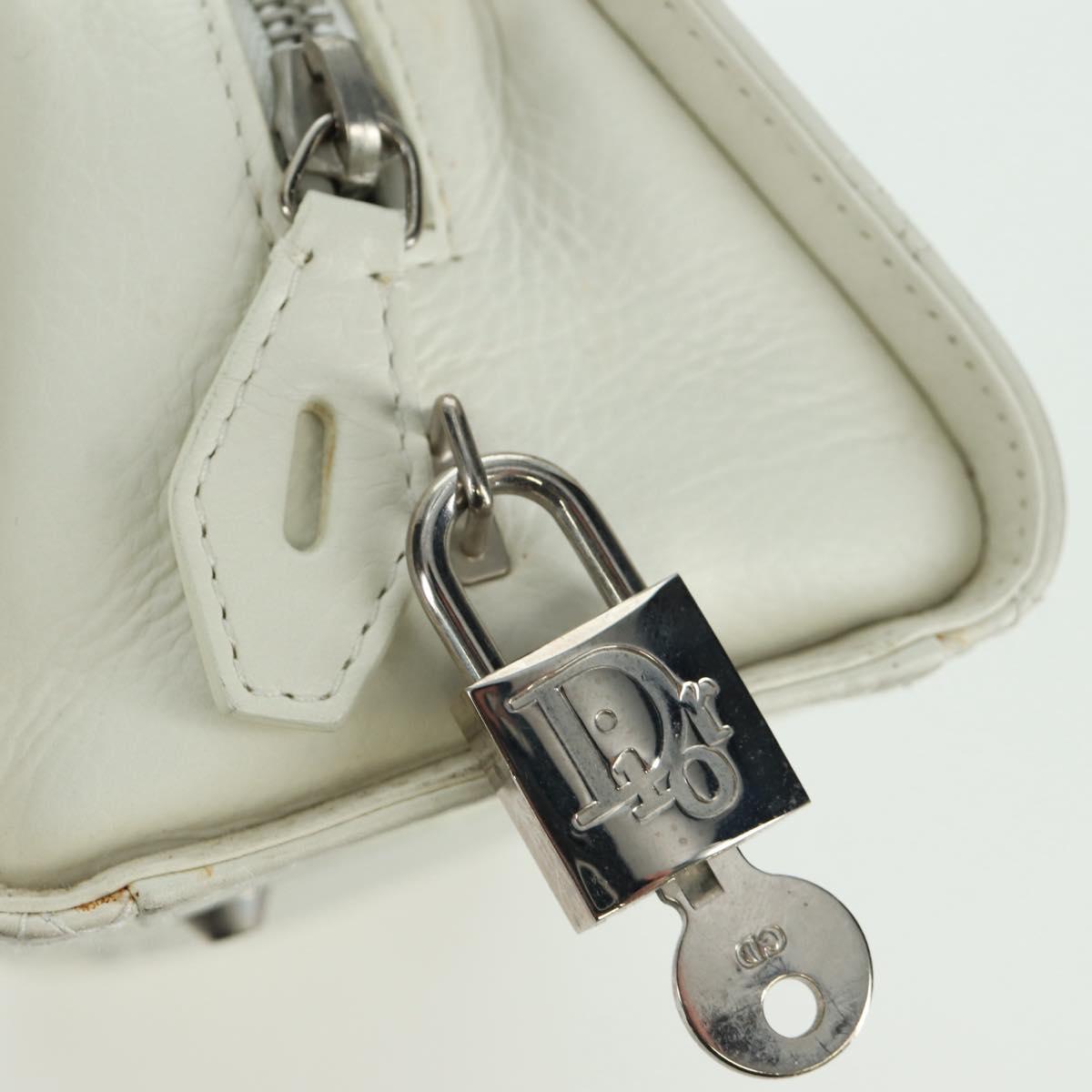 Christian Dior Canage Mini Hand Bag Leather White Silver Auth BAZ240SAV