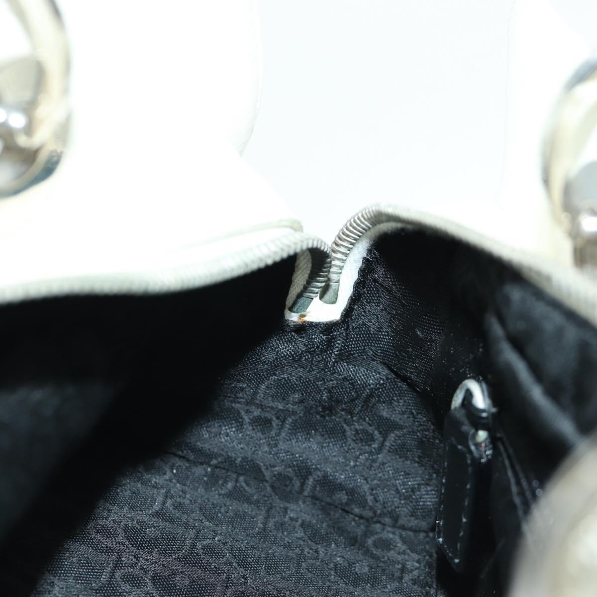 Christian Dior Canage Mini Hand Bag Leather White Silver Auth BAZ240SAV