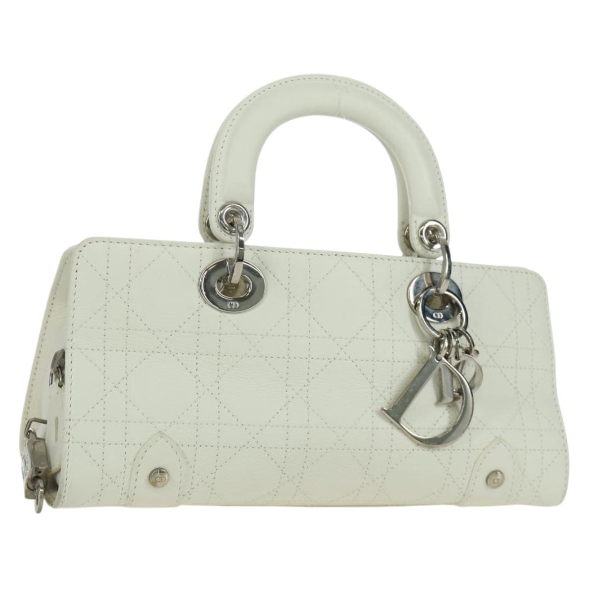 Christian Dior Canage Mini Hand Bag Leather White Silver Auth BAZ240SAV