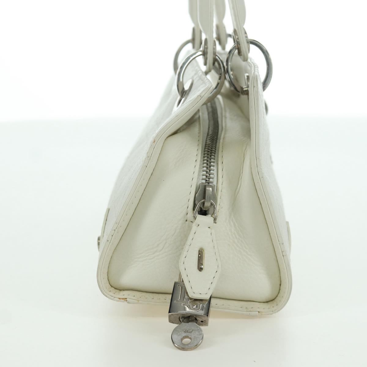 Christian Dior Canage Mini Hand Bag Leather White Silver Auth BAZ240SAV