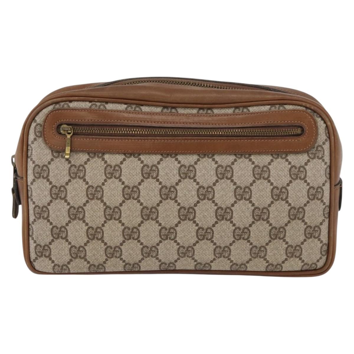 GUCCI GG Supreme Clutch Bag PVC Beige Gold Auth BAZ247A