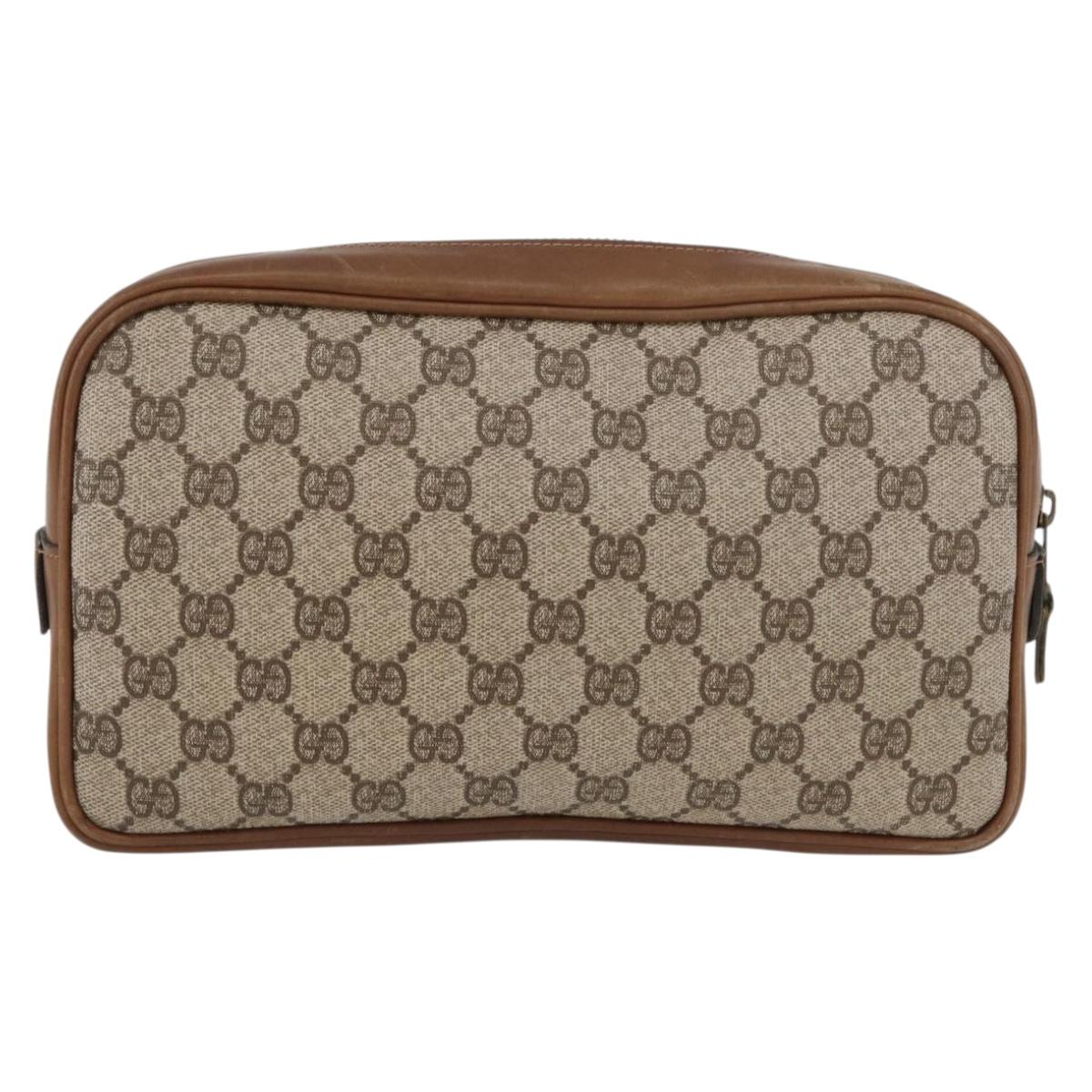 GUCCI GG Supreme Clutch Bag PVC Beige Gold Auth BAZ247A