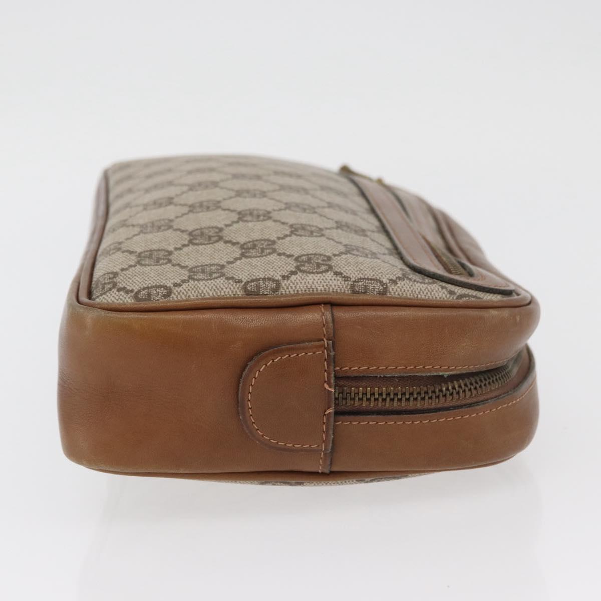 GUCCI GG Supreme Clutch Bag PVC Beige Gold Auth BAZ247A