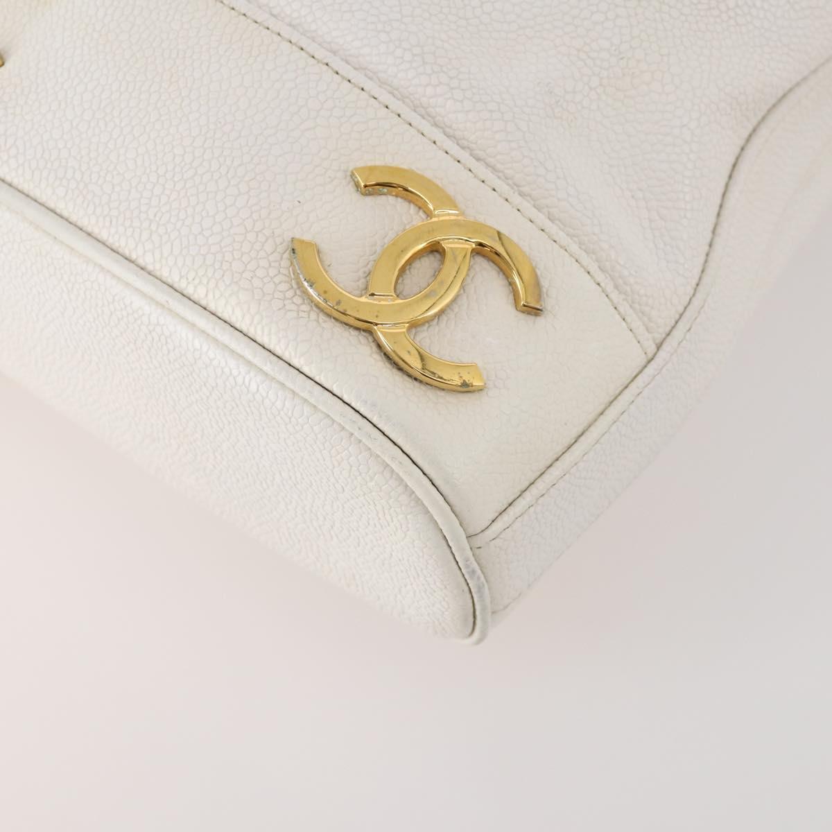 CHANEL Triple Coco Backpack Caviar Skin White Gold CC Auth BAZ250A