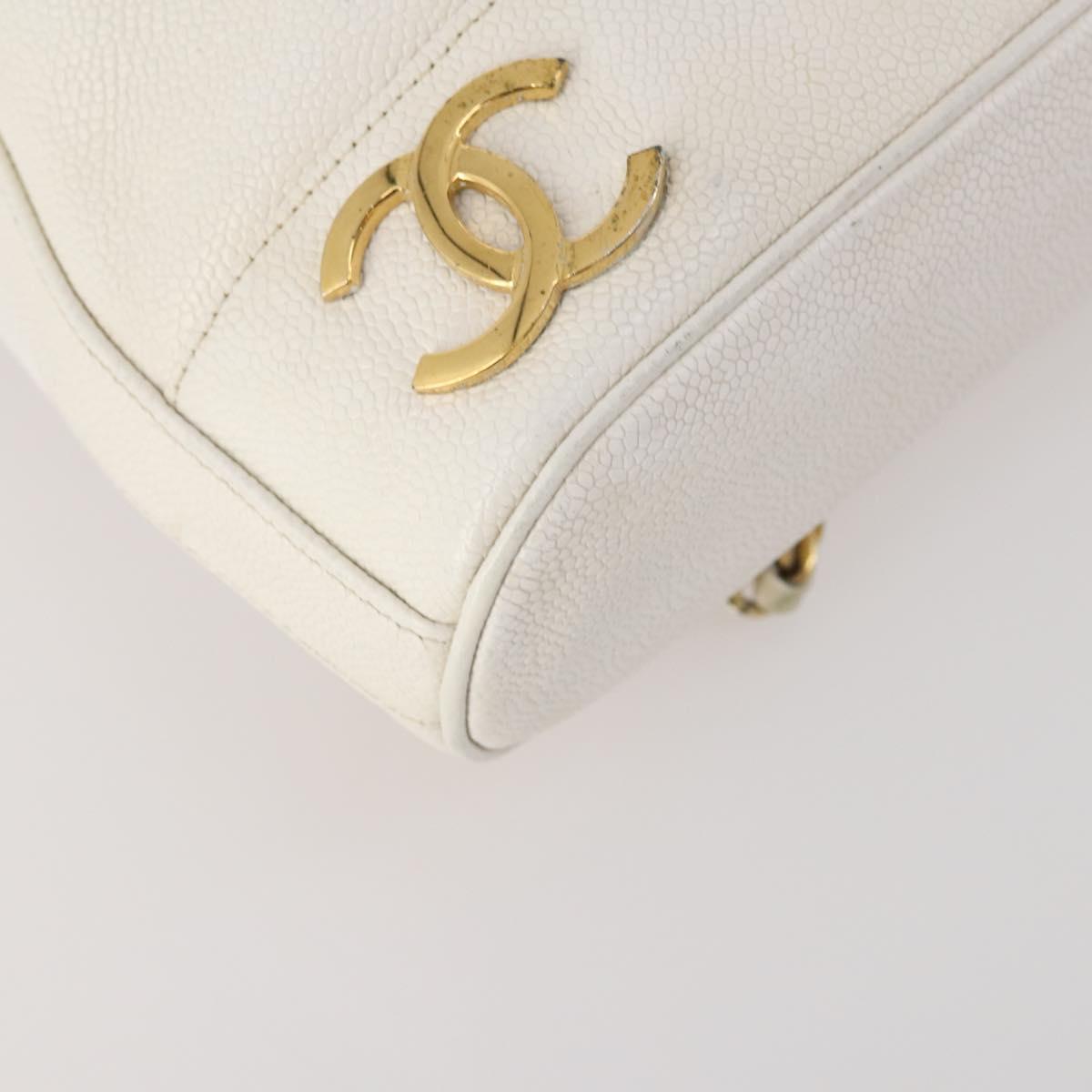 CHANEL Triple Coco Backpack Caviar Skin White Gold CC Auth BAZ250A