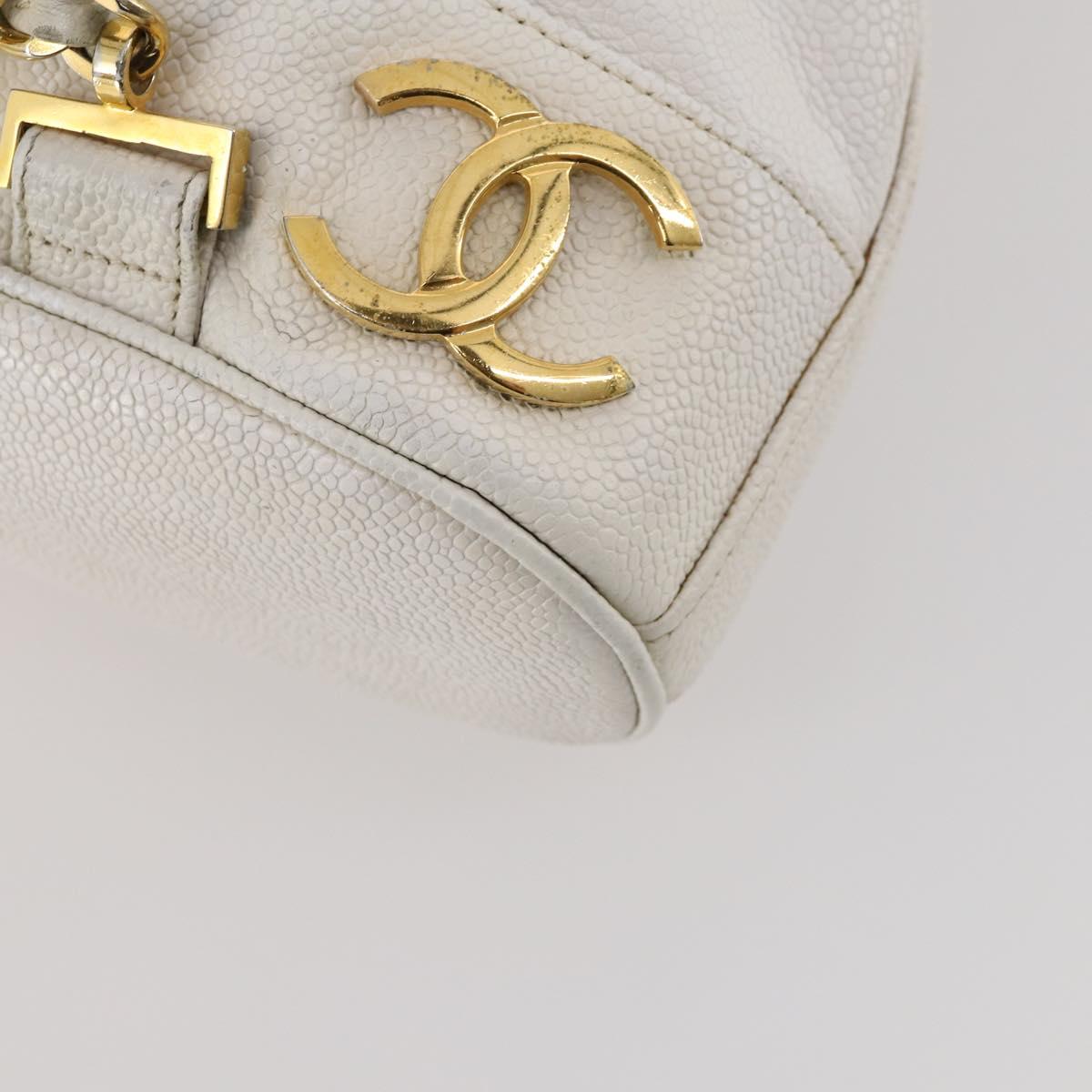 CHANEL Triple Coco Backpack Caviar Skin White Gold CC Auth BAZ250A