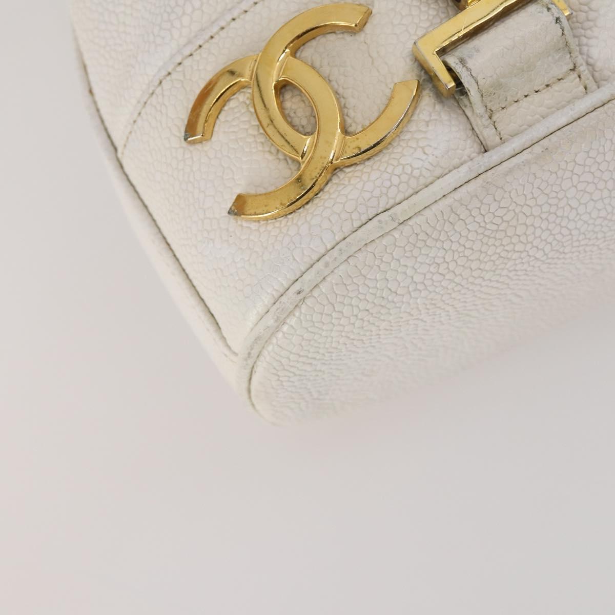 CHANEL Triple Coco Backpack Caviar Skin White Gold CC Auth BAZ250A
