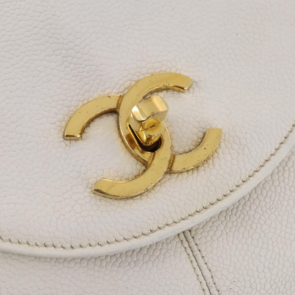 CHANEL Triple Coco Backpack Caviar Skin White Gold CC Auth BAZ250A