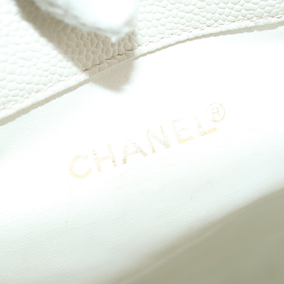 CHANEL Triple Coco Backpack Caviar Skin White Gold CC Auth BAZ250A