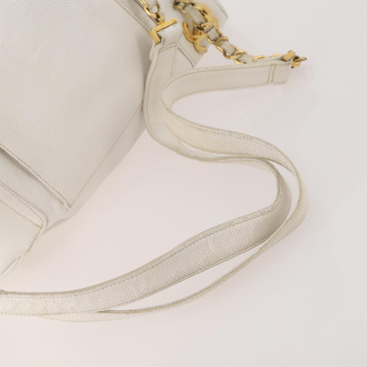 CHANEL Triple Coco Backpack Caviar Skin White Gold CC Auth BAZ250A