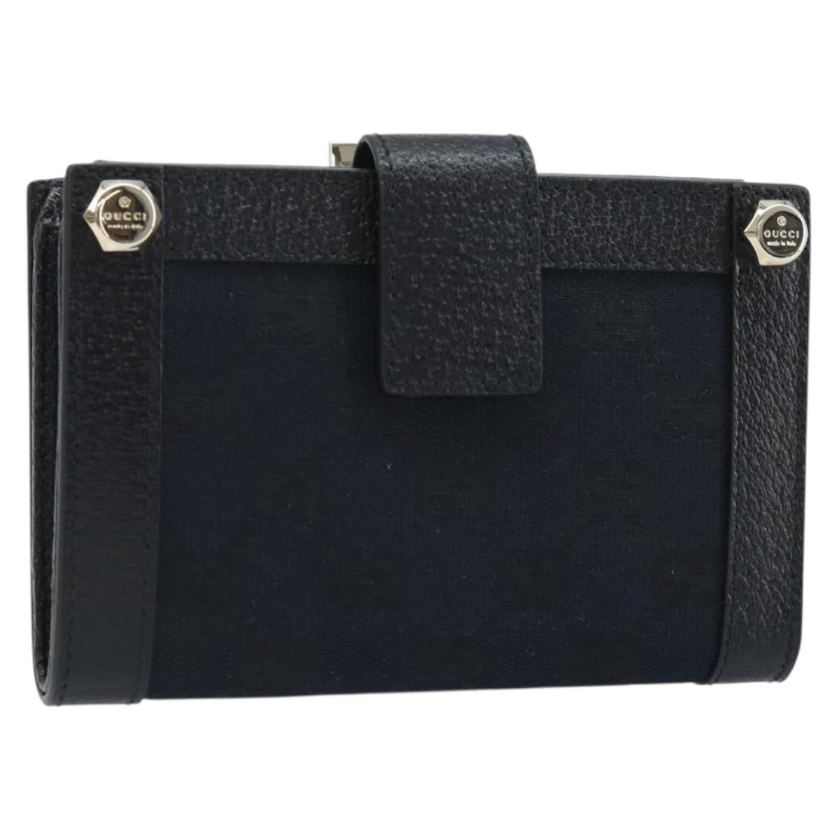 GUCCI GG Canvas Bifold Wallet Black Gold 154163 Auth BAZ258A