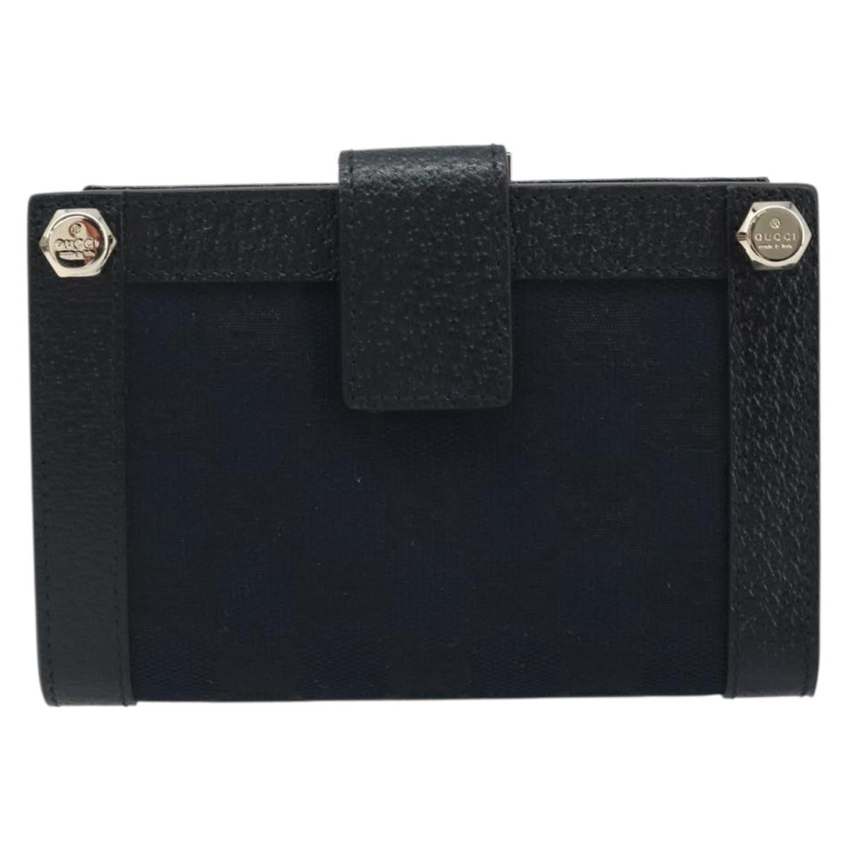 GUCCI GG Canvas Bifold Wallet Black Gold 154163 Auth BAZ258A