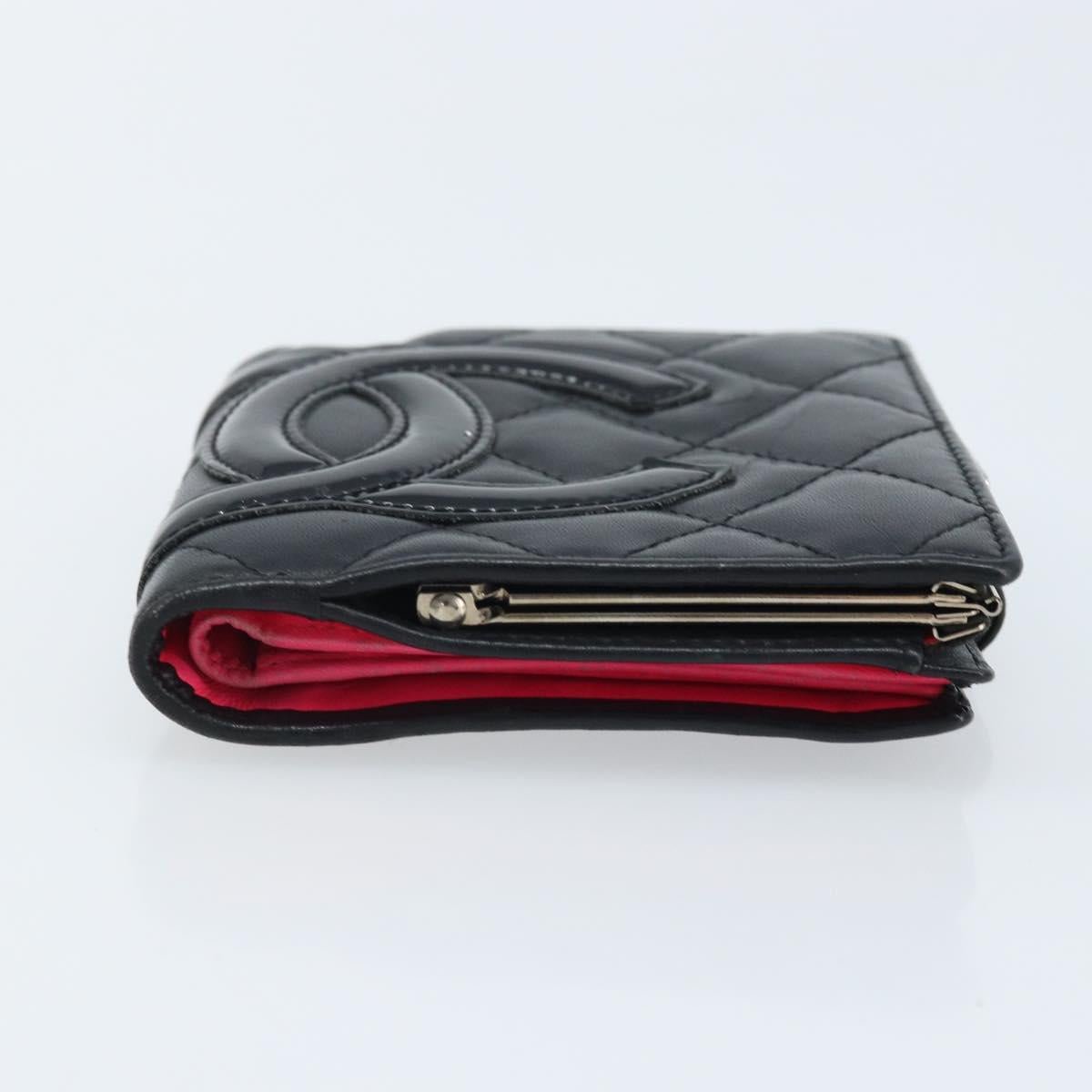 CHANEL Matelasse Cambon Line Bifold Wallet Leather Black Silver CC Auth BAZ259A
