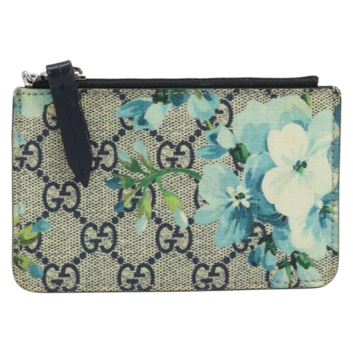 GUCCI GG Blooms Card Case PVC Beige Silver Auth BAZ267A