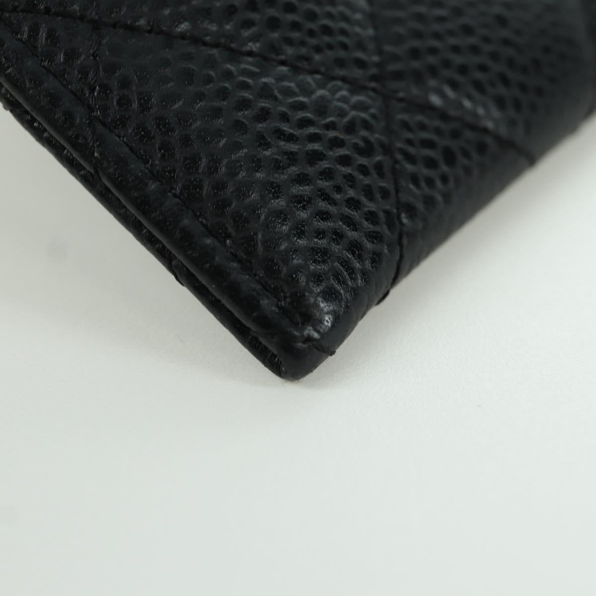 CHANEL Matelasse Card Case Caviar Skin Black Gold CC Auth BAZ272M