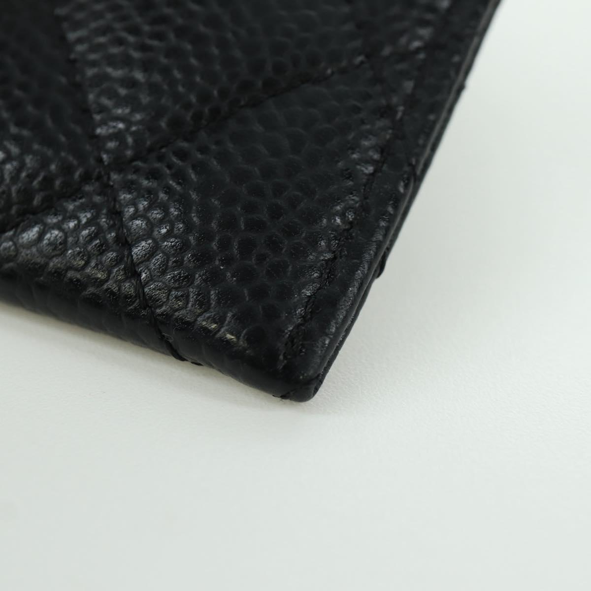 CHANEL Matelasse Card Case Caviar Skin Black Gold CC Auth BAZ272M