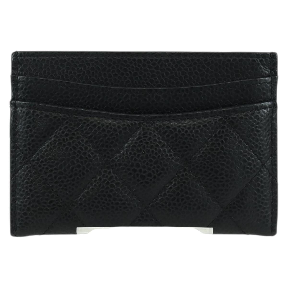 CHANEL Matelasse Card Case Caviar Skin Black Gold CC Auth BAZ272M