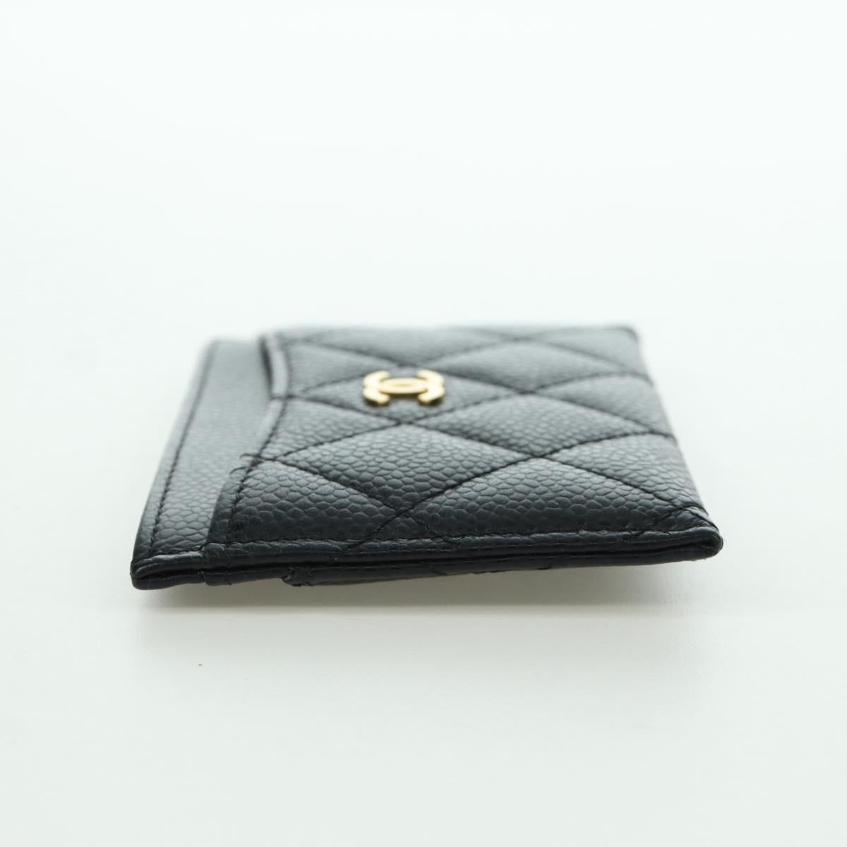 CHANEL Matelasse Card Case Caviar Skin Black Gold CC Auth BAZ272M