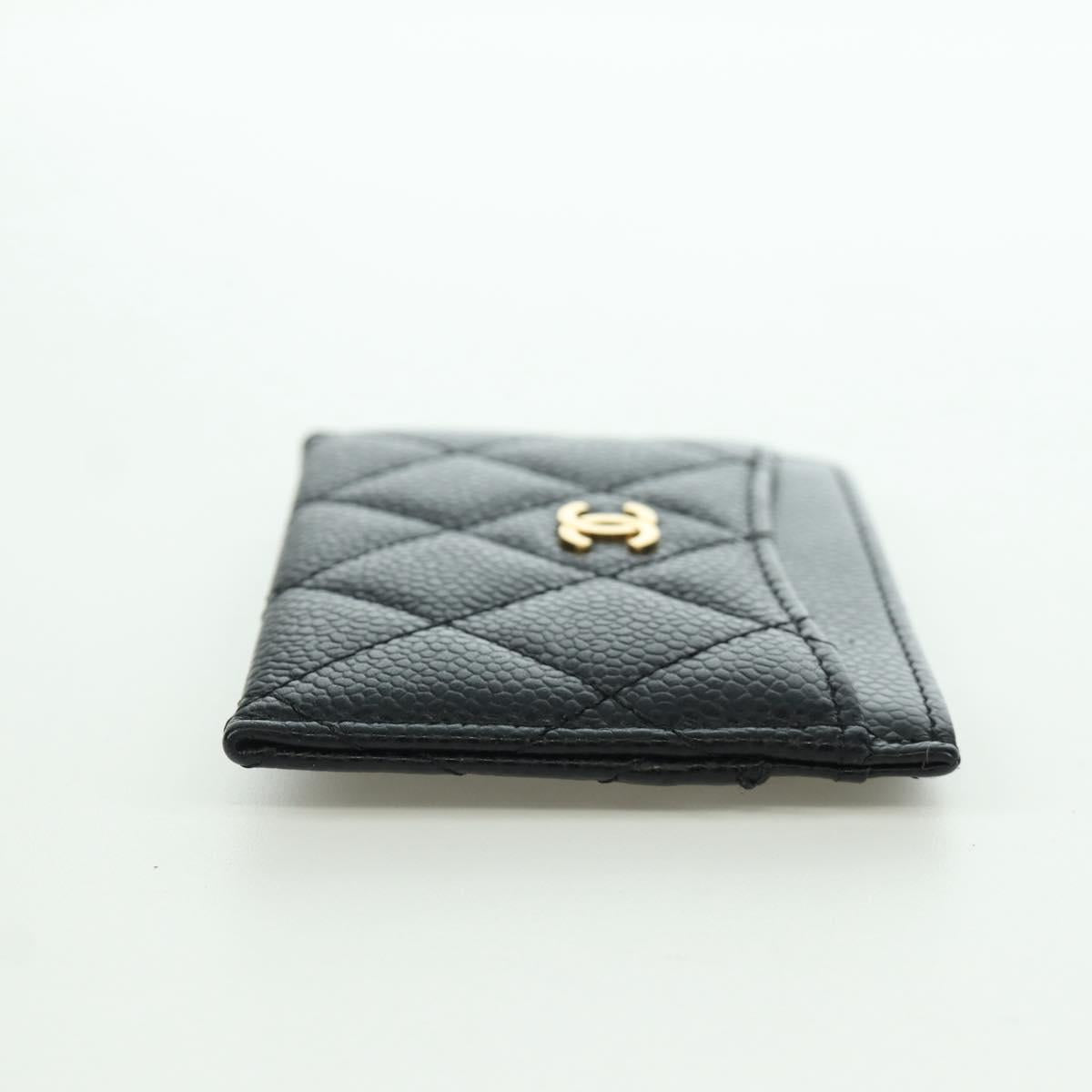CHANEL Matelasse Card Case Caviar Skin Black Gold CC Auth BAZ272M