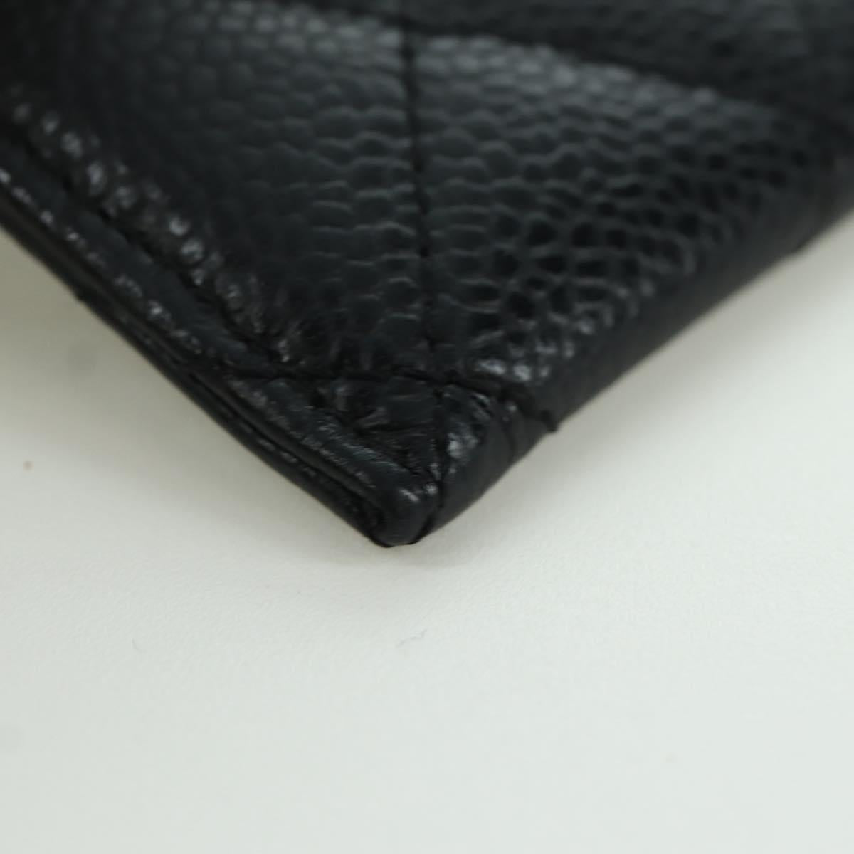 CHANEL Matelasse Card Case Caviar Skin Black Gold CC Auth BAZ272M