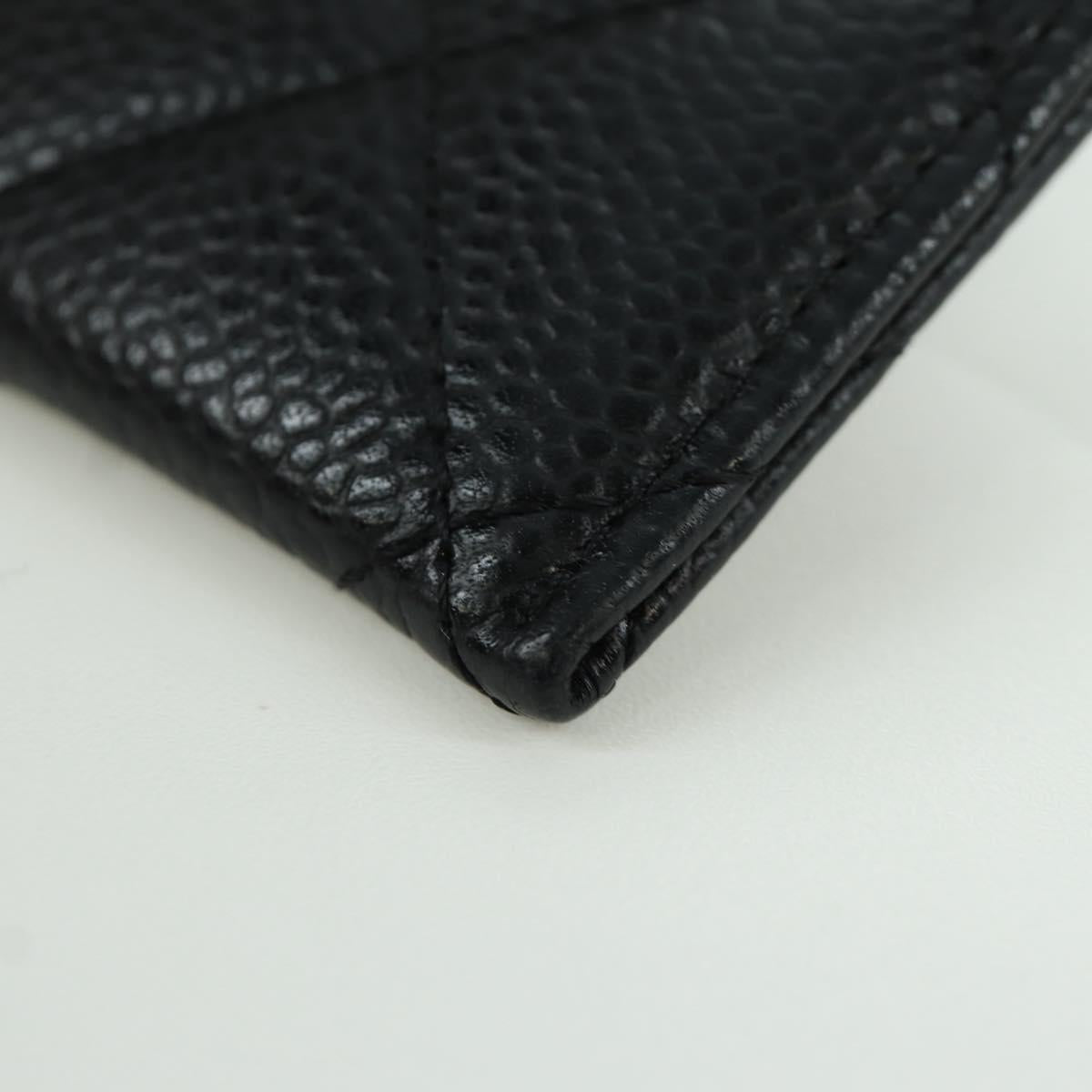 CHANEL Matelasse Card Case Caviar Skin Black Gold CC Auth BAZ272M