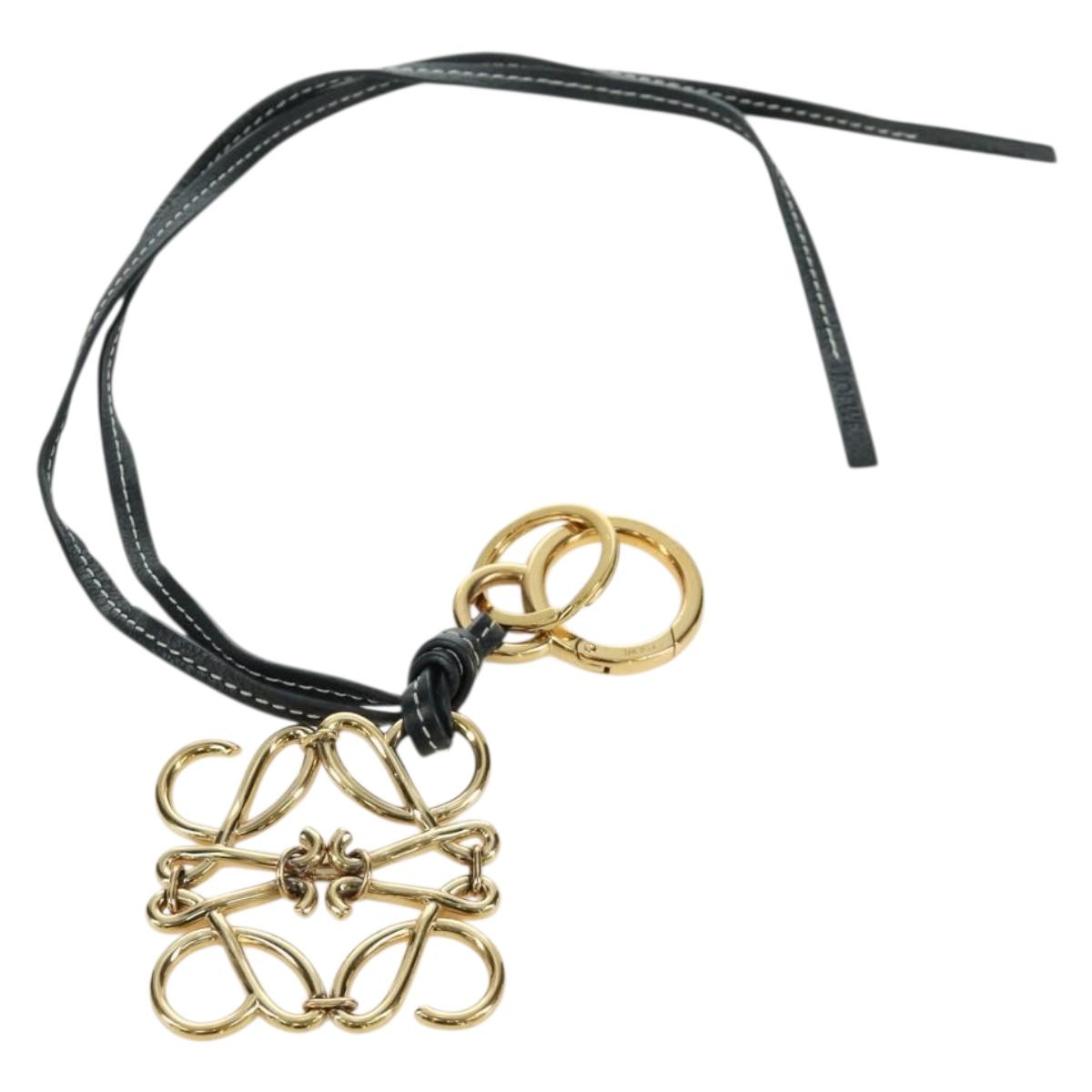 LOEWE Anagram Charm Leather Black Gold Auth BAZ275M