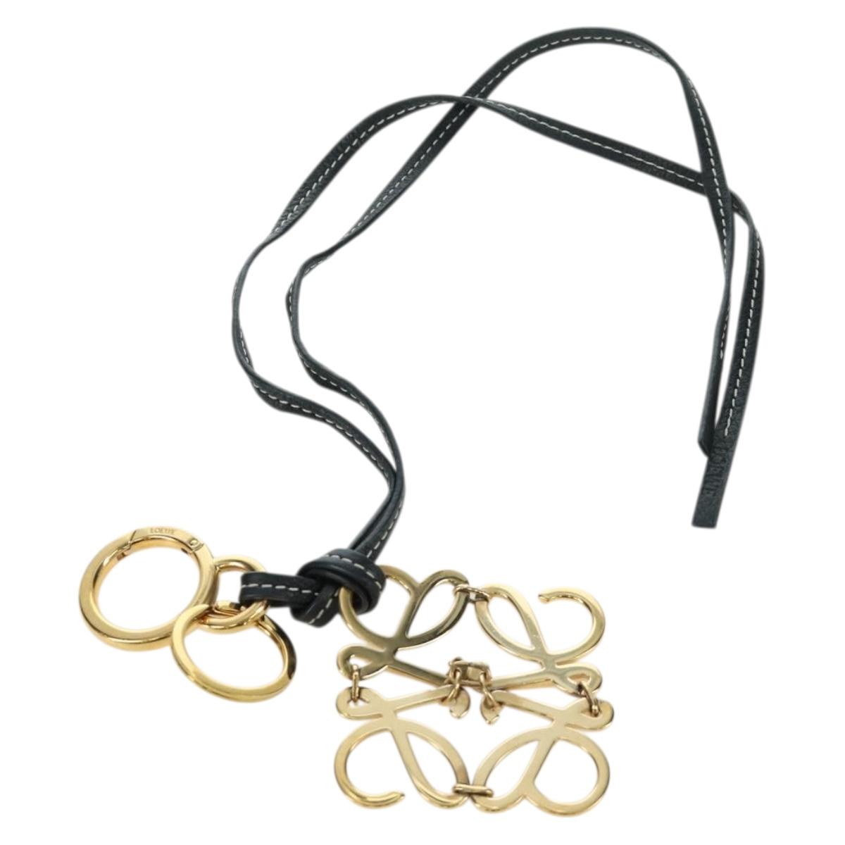 LOEWE Anagram Charm Leather Black Gold Auth BAZ275M