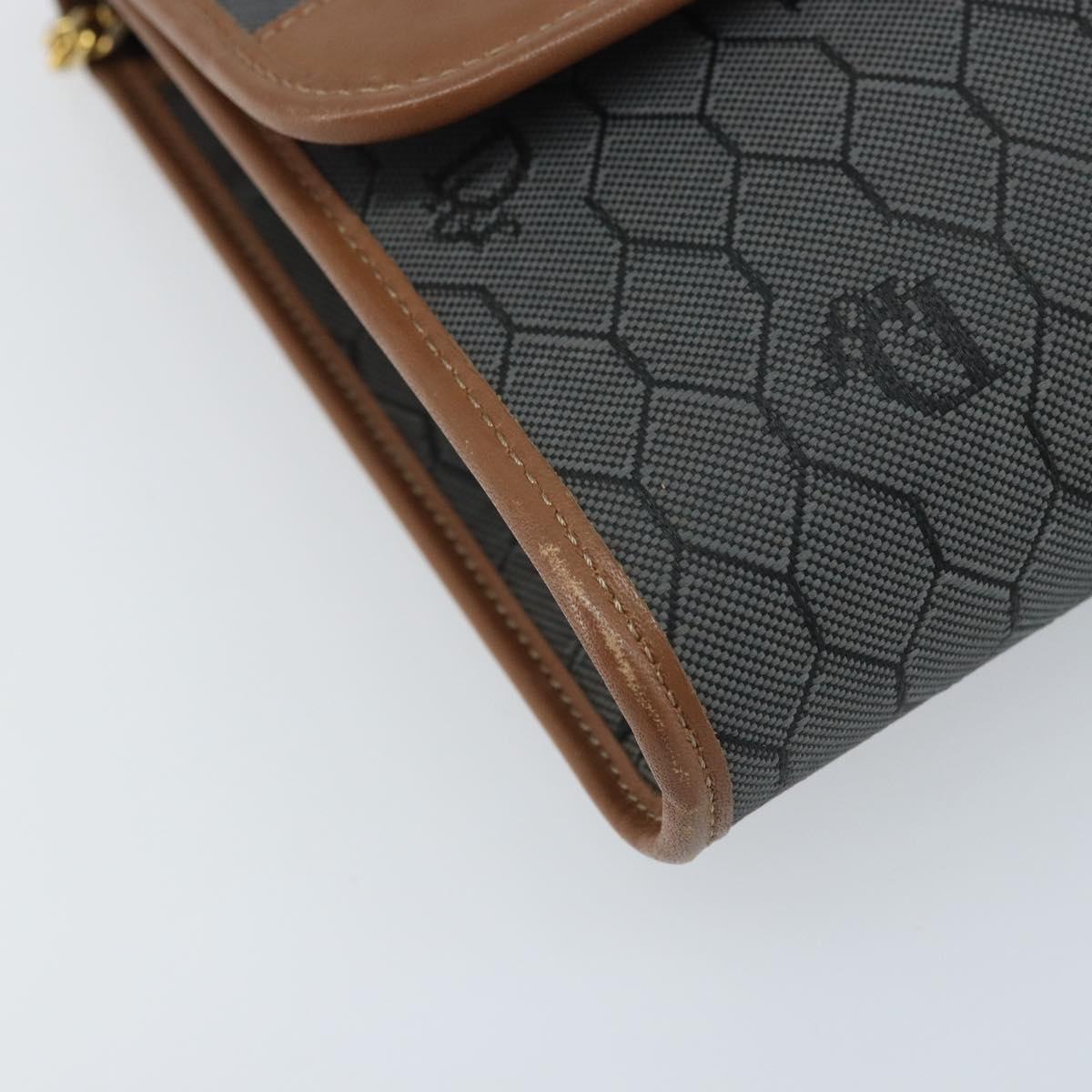 Christian Dior Honeycomb Canvas Chain Shoulder Bag PVC Gray Gold Auth BAZ279