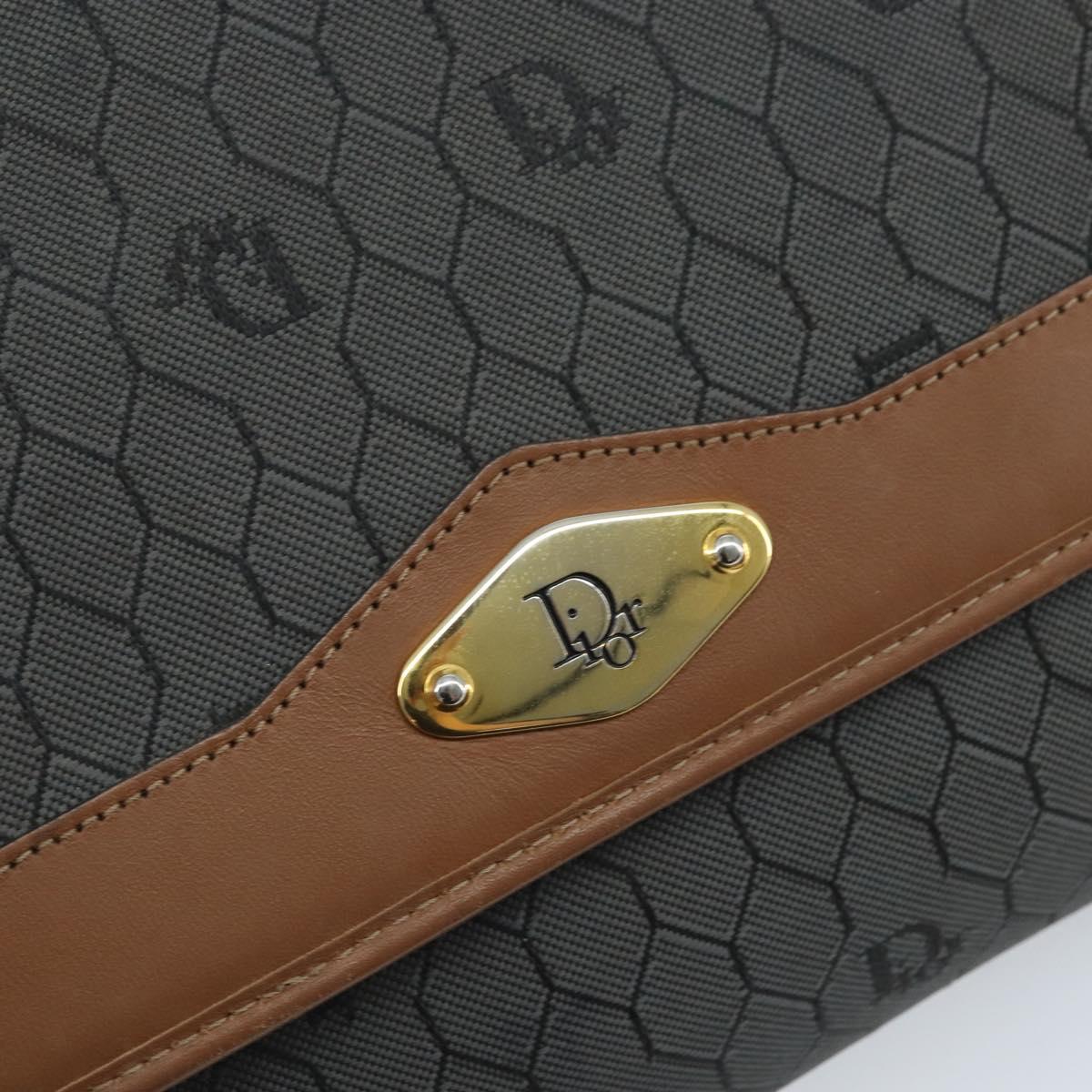 Christian Dior Honeycomb Canvas Chain Shoulder Bag PVC Gray Gold Auth BAZ279